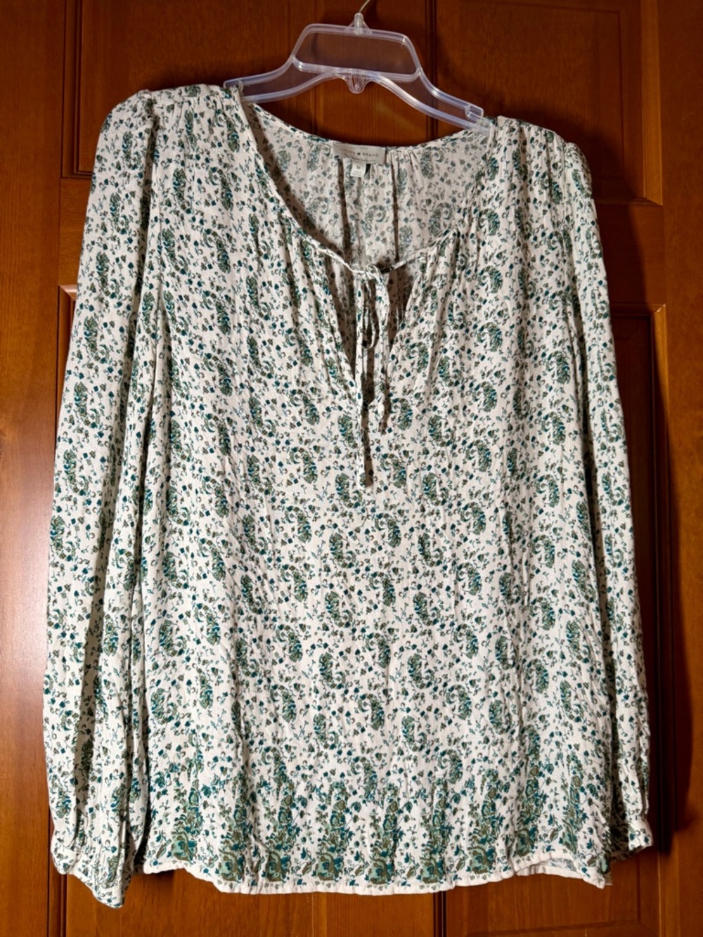 Lucky Brand Cream Floral Tie-Front Long Sleeve Tunic Sz Medium